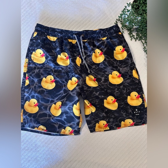 Men’s NEFF Rubber Ducky Swim Trunks Black Medium - Picture 1 of 7